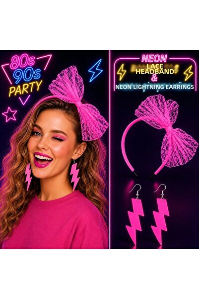 Generic Brand Neon Pink Lace Crown and Lightning Earrings 8039S 9039S Party Set