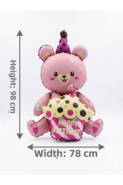 CAVAŞ sun hat Happy Birthday Foil Balloon with Teddy Bear 98X78 cm - Birthday...