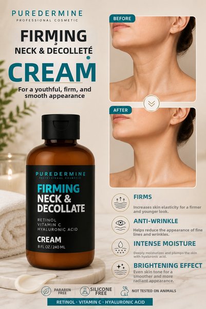 Puredermine Firming Neck & Decollete Cream 240 ml – Firming, Moisturizing, and Anti-Wrinkle Care Cream for the Neck and Decollete Area
