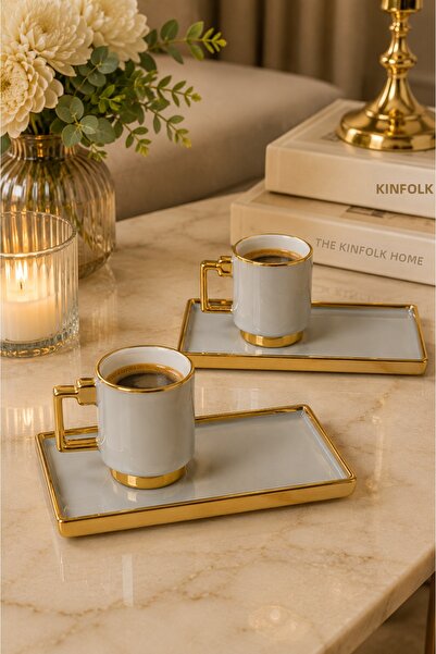 RASHA COLLECTION 2-Person Coffee Presentation Cup Set with Gold Detailing