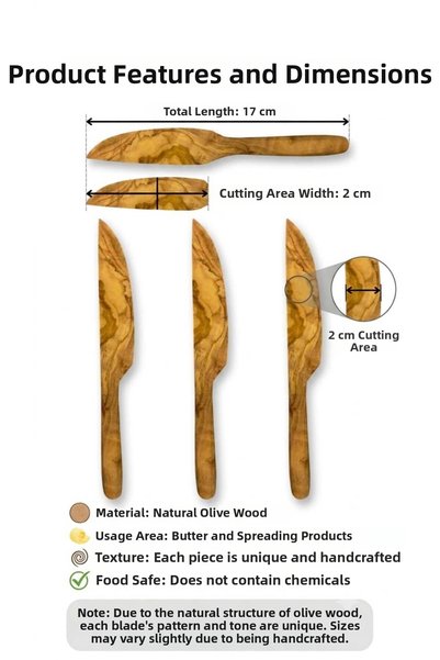 kamptek kamp teknolojisi Natural Olive Wood Butter Knife 17 cm - Handmade Wooden Spreadable Breakfast Knife Natural Camping Home Table Tableware Picnic