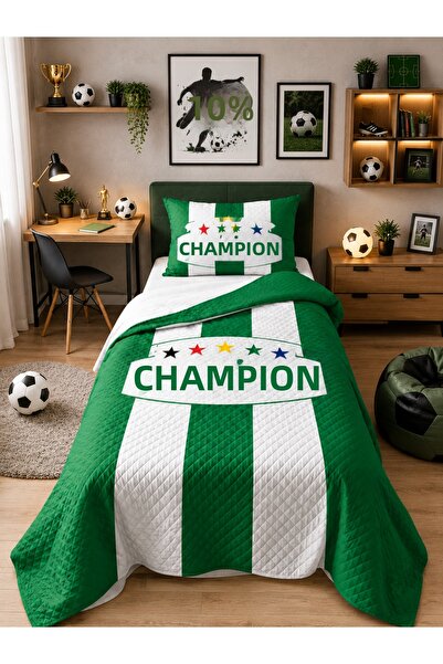 HOMESSA Green and White Fan Children's Room Single Pique Bedspread