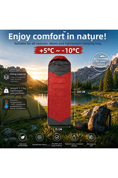 Begin Power 4 Season Sleeping Bag +5 ° C -10 ° C Camping Sleeping Bag Breatha...
