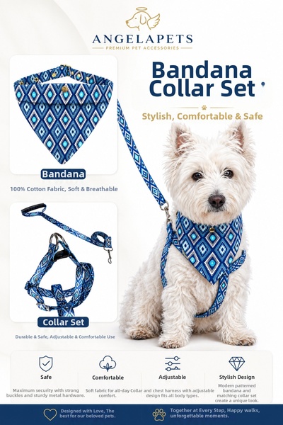 Angelapets Adjustable Scarf, Chest Harness and Travel Strap Set of 3