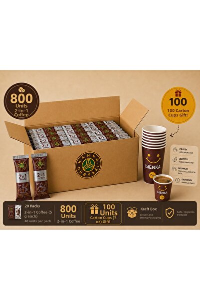 Kahve Dünyası 800 Pieces of 2-in-1 Instant Coffee (20 Packs X 40 Pieces) + 10...