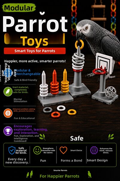 Genç 3D Parrot Educational Play Set - Basketball and Ring Toss Game - Intelli...