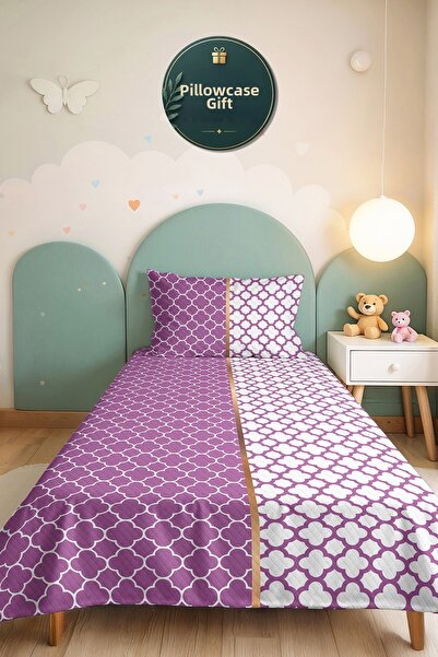 Evimde Bambaşka Purple Geometric Decorative Pique Set - Lilac White Quilted B...