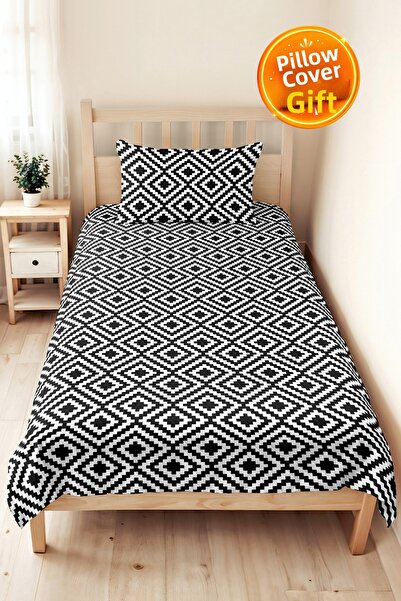 Evimde Bambaşka Black Geometric Youth Room Single Pique Set - Modern Ethnic 1...