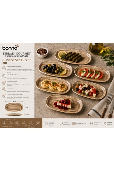 Bonnami Bonna Terrain Gourmet Porcelain Oval Kayık Plate 19X11 cm - Rustic Se...