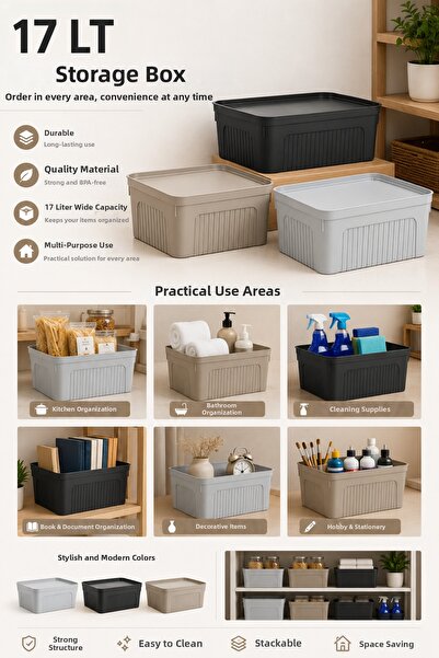 Virela Home 17 Lt Multi-Purpose Storage Box Organizer Organizer Box Beige