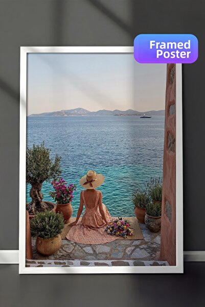 Postifull Women by the Sea Poster, White Framed Poster, Old Money Series, No:...