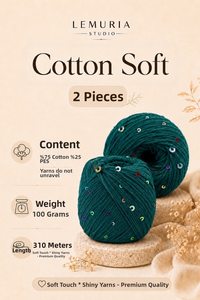 Lemuria Studio Cotton Soft 2 Pieces Sequined Cotton Knitting Yarn, Soft Textu...