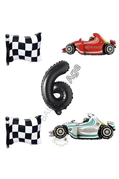 BAL10 DÜNYASI Bal10 Checkered Racing Vehicles Themed Birthday Set Age-6
