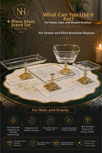 Niyara home 4-Piece Glass Stand Presentation Set the Reflection of Elegance a...