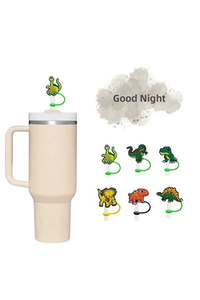 GECEDENİZ Thermos Compatible Straw Stopper Dinosaur Green Model 1