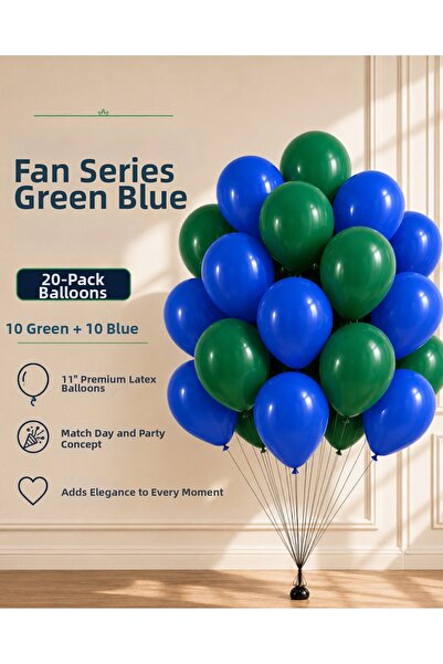 Marlon Balon Fan Series Green Blue 20 Balloons Match Day Birthday Party Decor...