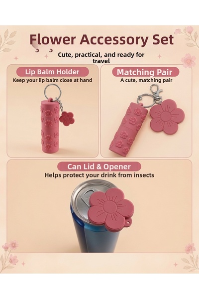 Filkorium3D Flower Patterned Lip Balm Holder Keychain Set - Plastic Box Lid O...