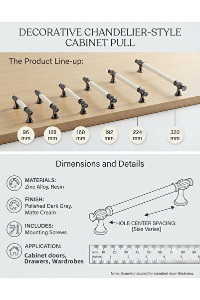 Arion Doruk Furniture Cabinet Handle 96 mm - 128 mm - 160 mm - 192 mm - 224 m...