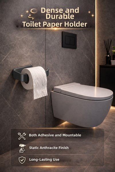 Alper Banyo Anthracite Adhesive Luxury Design Toilet Paper Holder with Horse Design |   Both Adhesive and Mountable Product