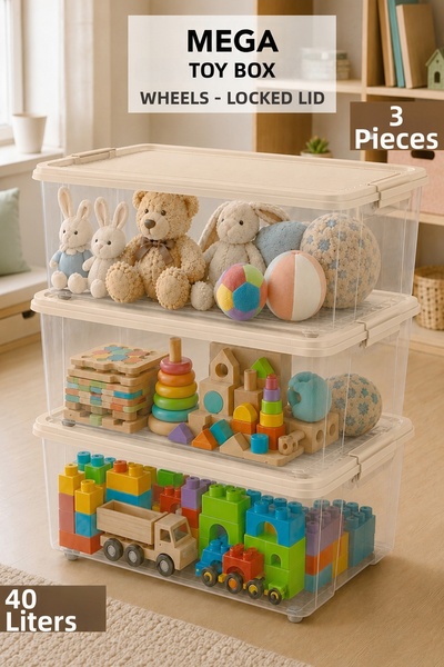 Meleni Baby 3-Piece Lockable Lid Storage Box - Baby Room Organizer Children's...