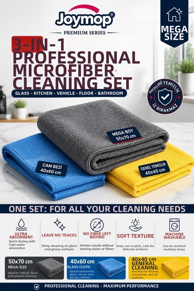 JOYMOP Professional 3-Piece Microfiber Cloth Set – Mega Size, Glass Cloth and...