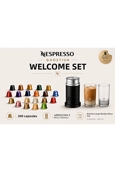 Nespresso Welcome Package 200 Capsules Aeroccino 3 Milk Frother Barista Large...
