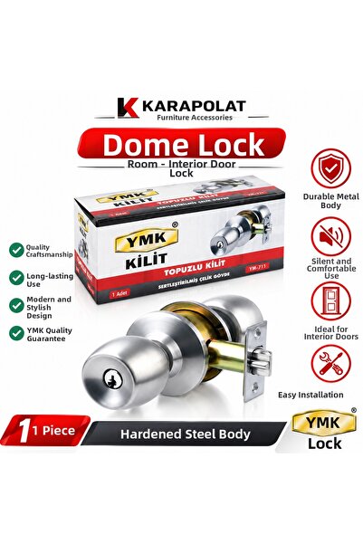 KARAPOLAT Ymk Knob Door Lock Room Interior Door Lock Satin Nickel Steel Body ...