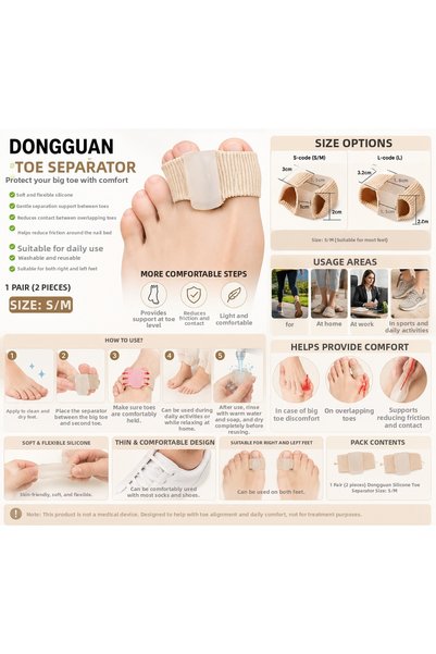 DONGGUAN Toe Separator – Thumb Corrector |   Toe Nail Separator to Help Keep Toenails Apart |   Silicone Toe Separator for Overlapping Toes |   1 Pair |   Size: S/M