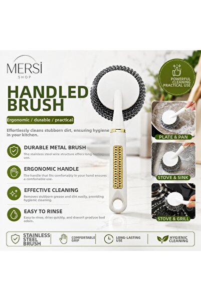Mersi SHOP Dishwashing Wire with Handle Round Metal Scrubbing Wire with Ergon...