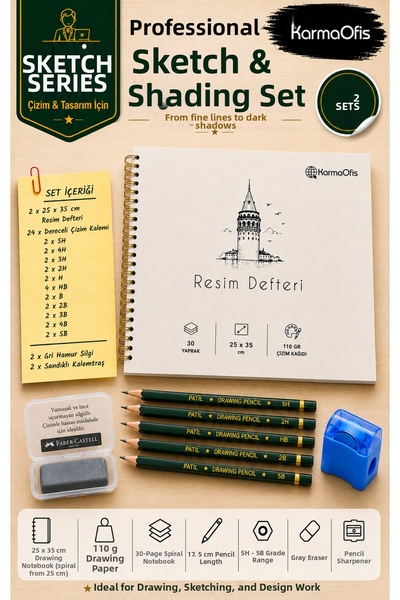 KarmaOfis Professional Sketching and Shading Set |   25X35 cm 110 Gr Drawing ...