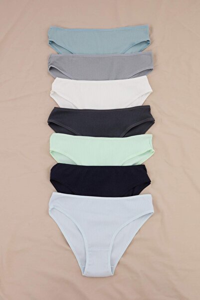 Trendyol Kollektion Grau-Mehrfarbig 7er-Pack Camisole Slip Plain Slip Höschen...
