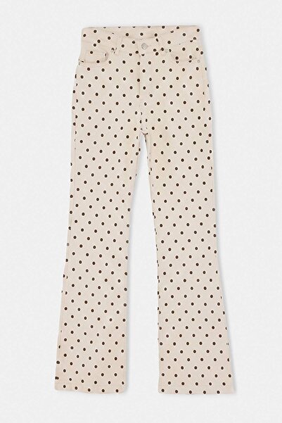 Trendyol Collection White Az Stretchy Polka Dot High Waist Flare Jeans Twoaw2...