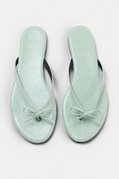 TRENDYOL SHOES Mint Bow Detailed Women's Flip Flops Takss26Te00031