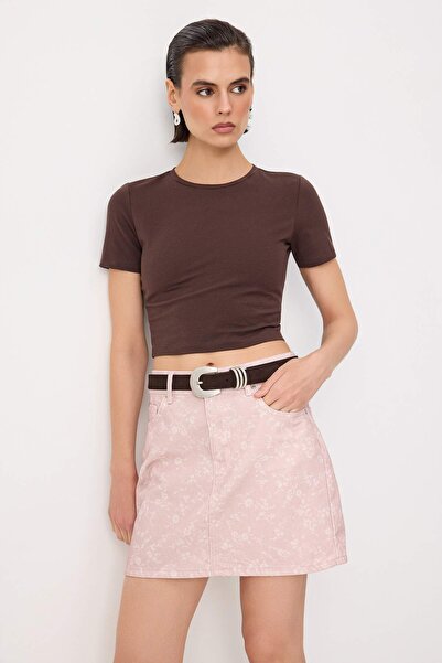 Trendyol Collection Multi-Colored Floral Print 100% Cotton High Waist Mini De...
