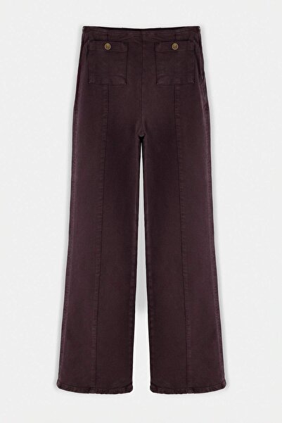 Trendyol Collection Brown Button Detailed Medium Stretch High Waist Wide Leg ...
