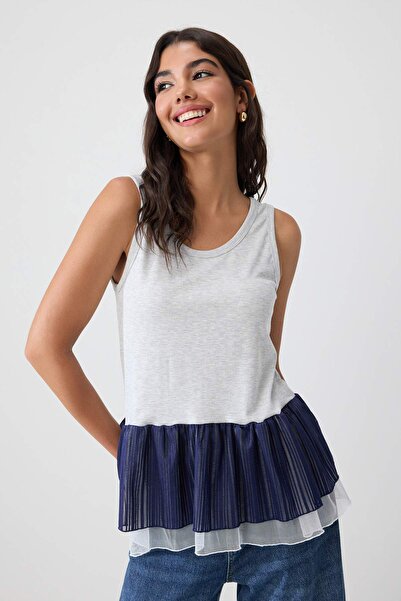 Trendyol Collection Gray Melange Plain Regular Pool Collar Sleeveless Ribbed ...