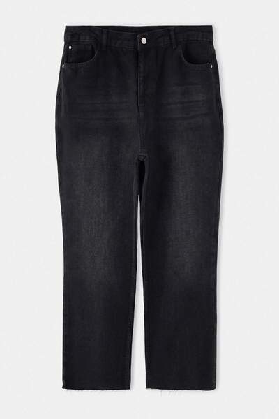 Trendyol Curve Anthracite High Waist 100% Cotton Non-Stretch Straight Fit Jea...