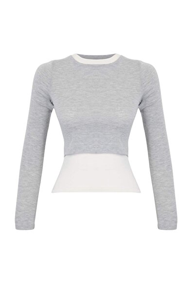 Trendyol Collection Wardrobe Essentials Gray Melange Transparent Fitted Long ...