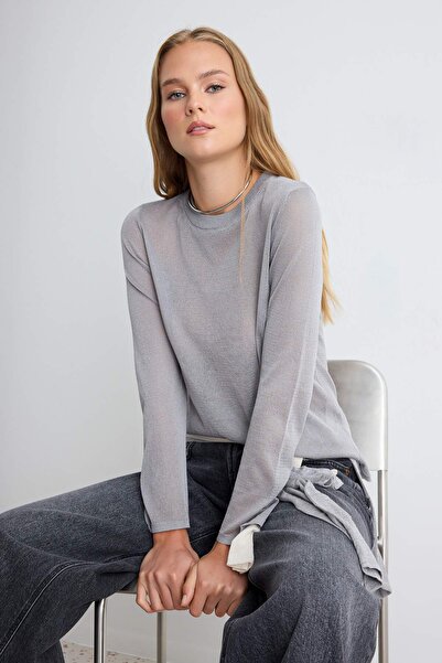 Trendyol Collection Gray Plain Transparent Look Knitwear Sweater Twoaw27Kz00225
