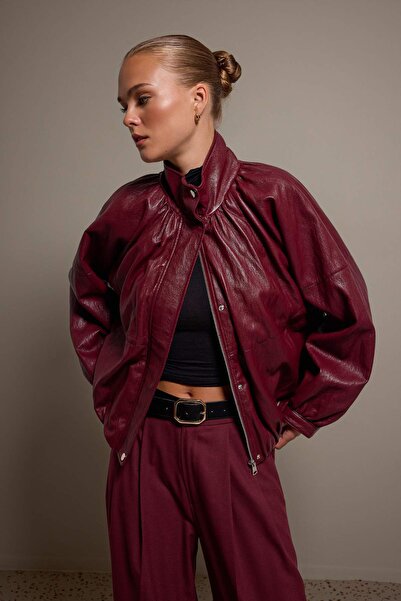 Trendyol Collection Burgundy Oversize Soft Faux Leather Coat Twoaw27Mo00065