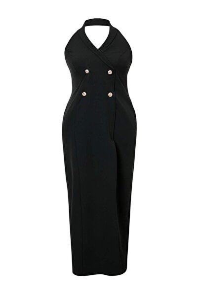 Trendyol Curve فستان أسود منسوج مقاس كبير TBBSS26AH00325