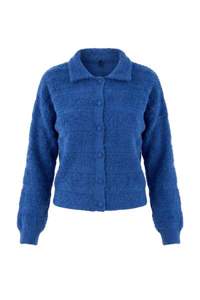 Trendyol Collection كارديجان تريكو أزرق ناعم الملمس ذو ياقة بولو TWOAW27HI00132