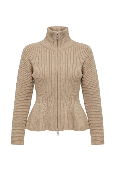Trendyol Collection Wardrobe Essentials Mink Soft Textured Peplum Detailed Tu...