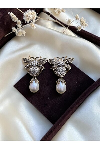 FAYRA ACCESSORIES Mayorka İnci Sallantılı Kraliçe Arı Küpe