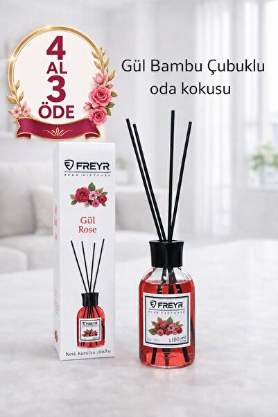 Oda Kokusu Çubuklu Gül 100 ml — Kalıcı Ortam Kokusu,Reed Diffuser