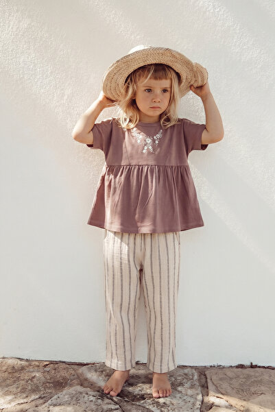 Cigit Σετ τουνίκ με σαλβάρια μουσελίνας για 1-7 ετών, χρώμα Dusty Rose