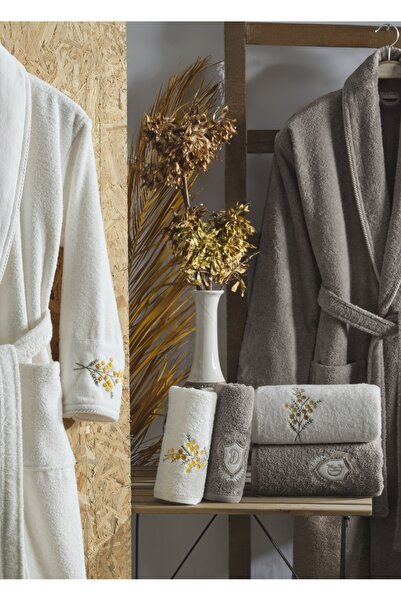 Dantela Σετ οικογενειακών μπουρνούζια από βαμβάκι Daisy 6 τεμαχίων - Κρεμ/Μπεζ