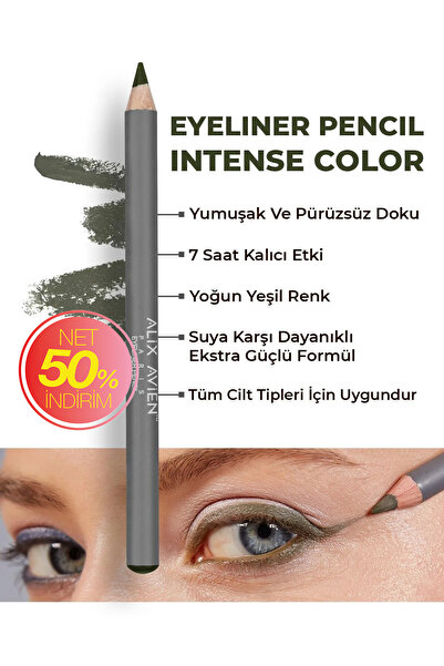 Alix Avien Suya Dayanıklı Yoğun Pigmentli Kremsi Kolay Sürüm Yeşil Göz Kalemi...