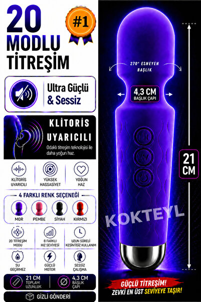 20 Modlu Şarjlı Su Geçirmez Titreşimli Dildo Vajinal Klitoris ve Anal Uyarıcı Vibratör Orgazm