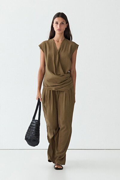 Massimo Dutti Pilili dökümlü pantolon total look